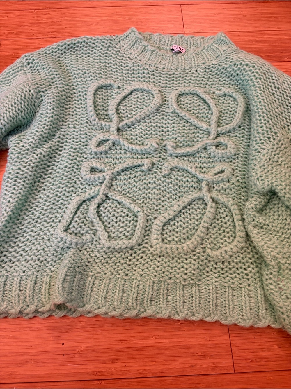 Loewe Seafoam Cable-Loop Crewneck Sweater - Picture 2 of 8